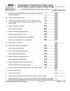 Form 8916 Rev 12 Reconciliation of Schedule M 3 Taxable Income with Tax Return Taxable Income for Mixed Groups