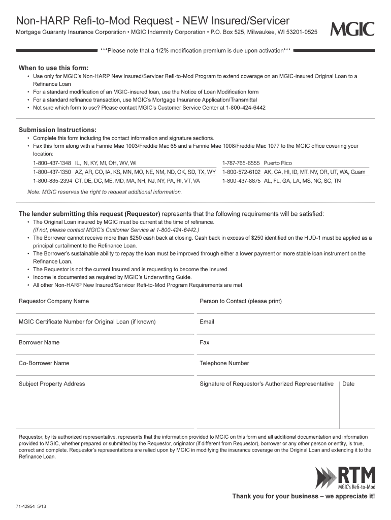 71 42954 Non HARP Refi to Mod Request NEW InsuredServicer 0613  Form