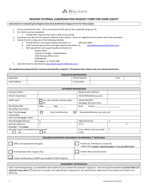 Regions External Subordination Request  Form