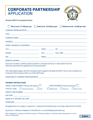 Corporate Partner Application National Sheriffs &#039; Association Sheriffs  Form