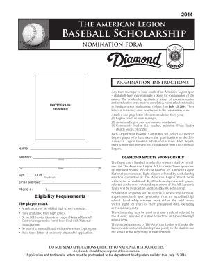  BASEbAll SchOlARShiP the American Legion Legion 2014