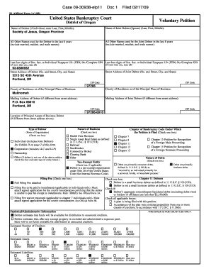 Bankruptcy Forms Society of Jesus, Oregon Province Thomas W Stilley 88316 Bishop Accountability