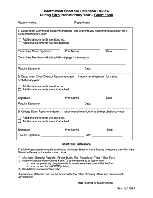 Information Sheet for Retention Review during Academic Affairs