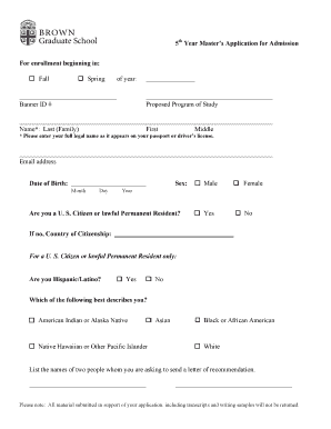 5th Year Master&#039;s Application  Form