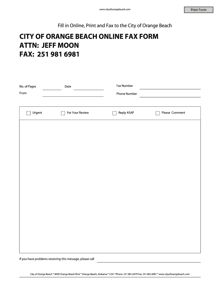 CITY of ORANGE BEACH ONLINE FAX FORM ATTN JEFF MOON