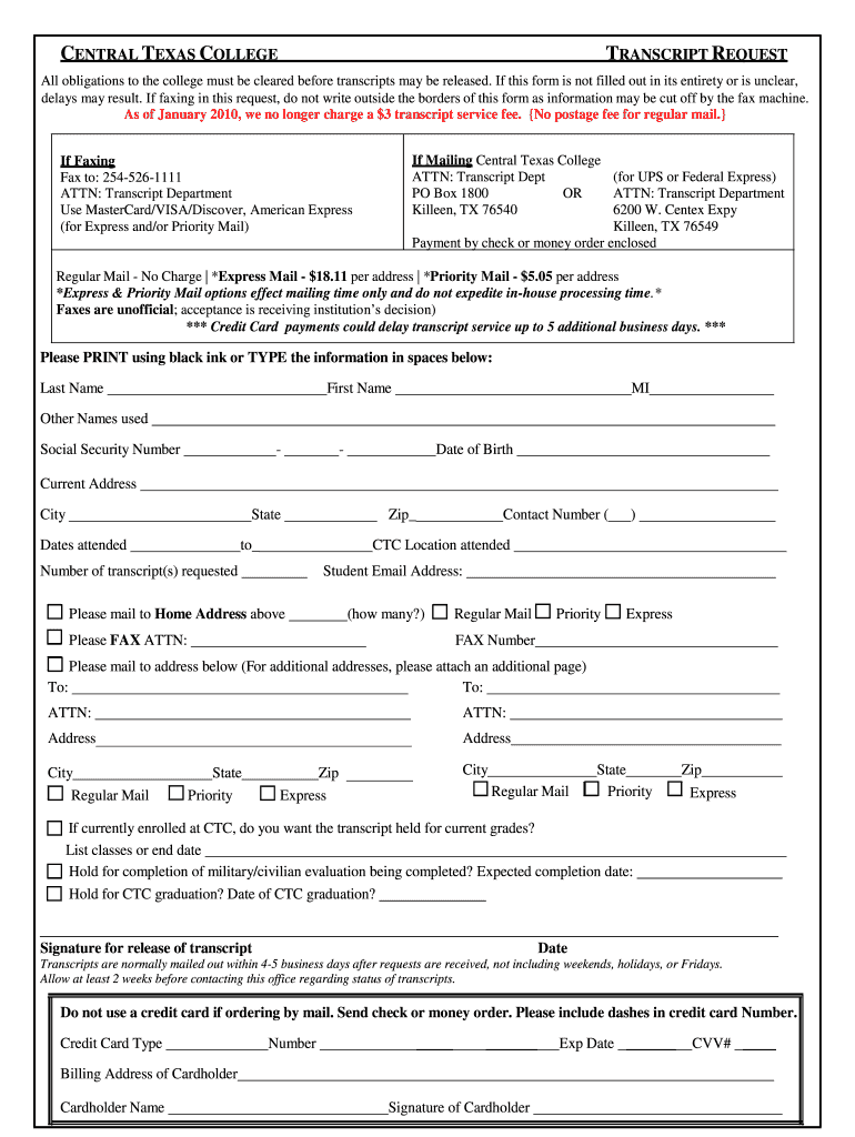  Ctc Transcript Request Form 2010