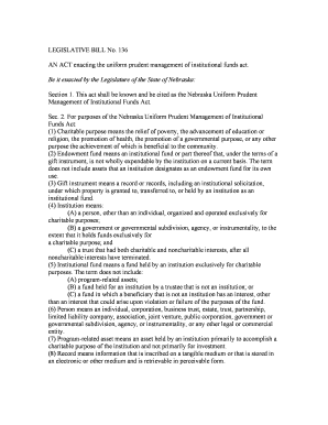 LEGISLATIVE BILL No 136 an ACT Enacting the Uniform Prudent Ssl Csg