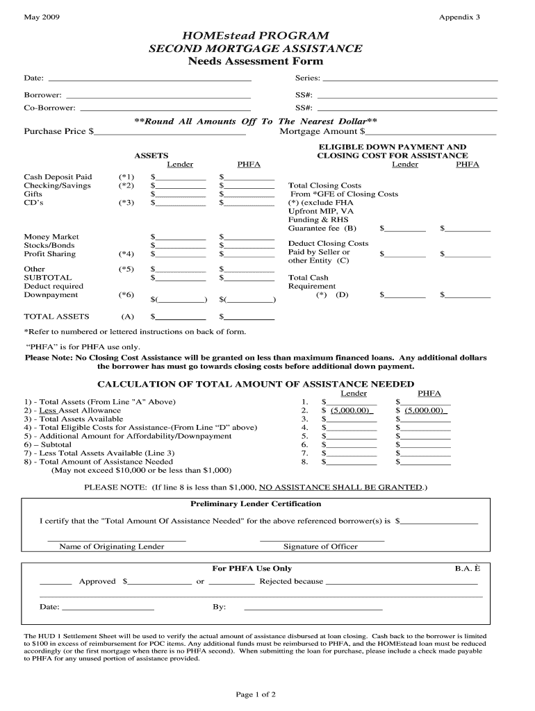 Needs Assessment Form Homestead