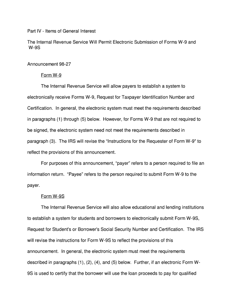 Part IV Items of General Interest the Internal Revenue Service Will Irs  Form