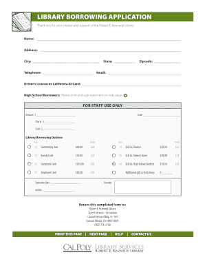 LIBRARY BORROWING APPLICATION Lib Calpoly  Form