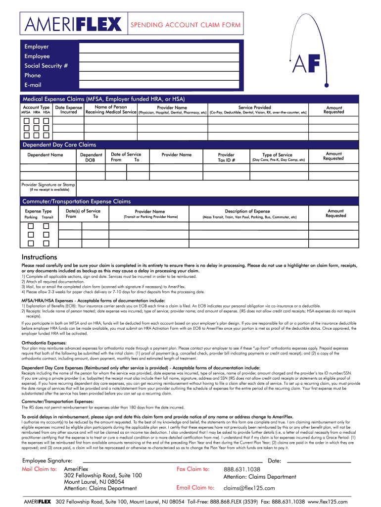 AMERIFLEX SPENDING ACCOUNT CLAIM FORM Pratt Institute Mysite Pratt