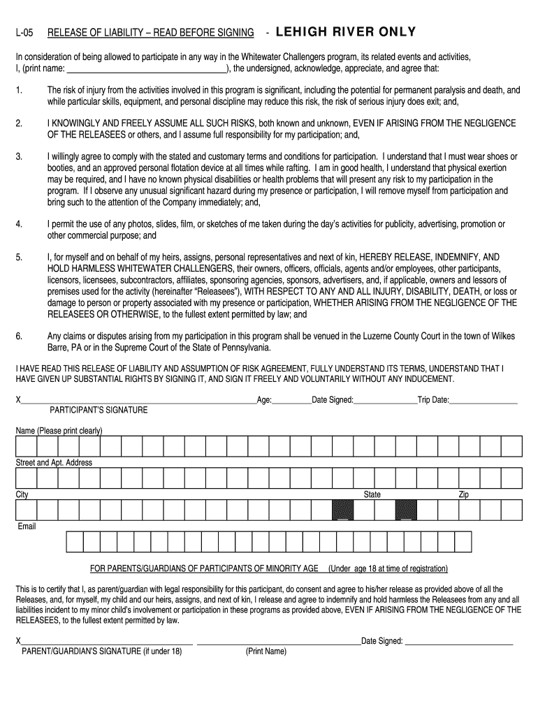 Whitewater Challengers Waiver Form