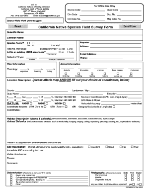 CNDDB Field Survey Form Dfg Ca