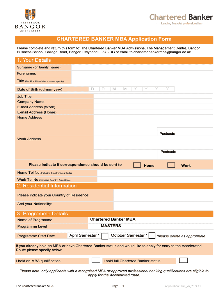 CHARTERED BANKER MBA Application Form  the Chartered