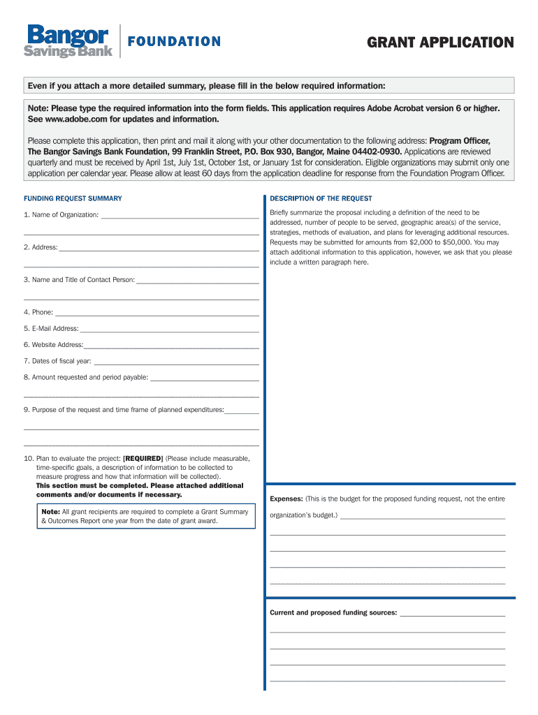 GRANT APPLICATION Bangor Savings Bank  Form