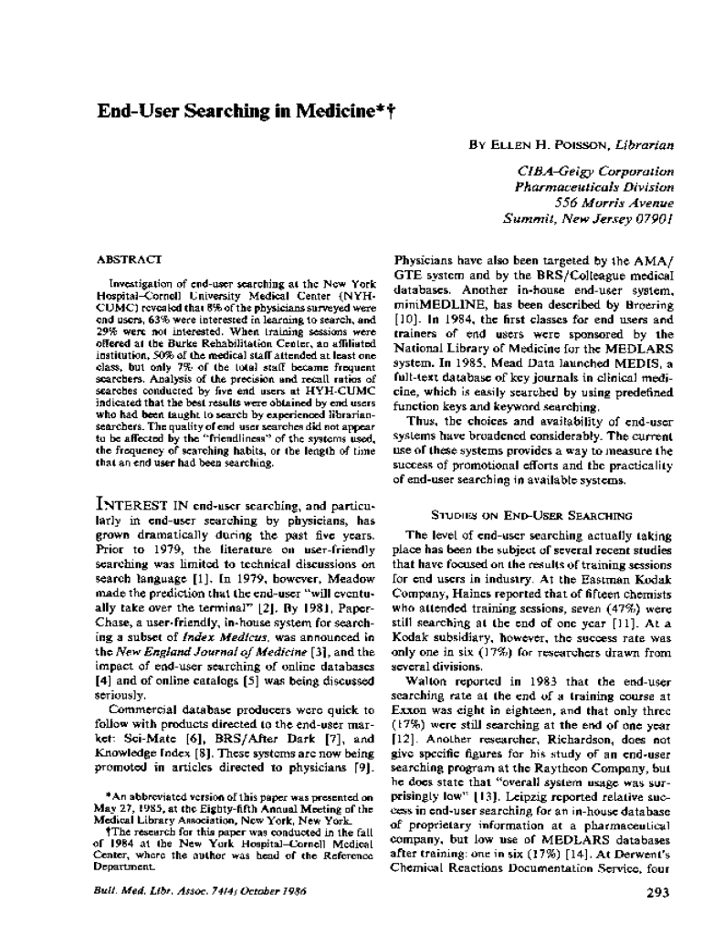 End User Searching in Medicine*t  Form