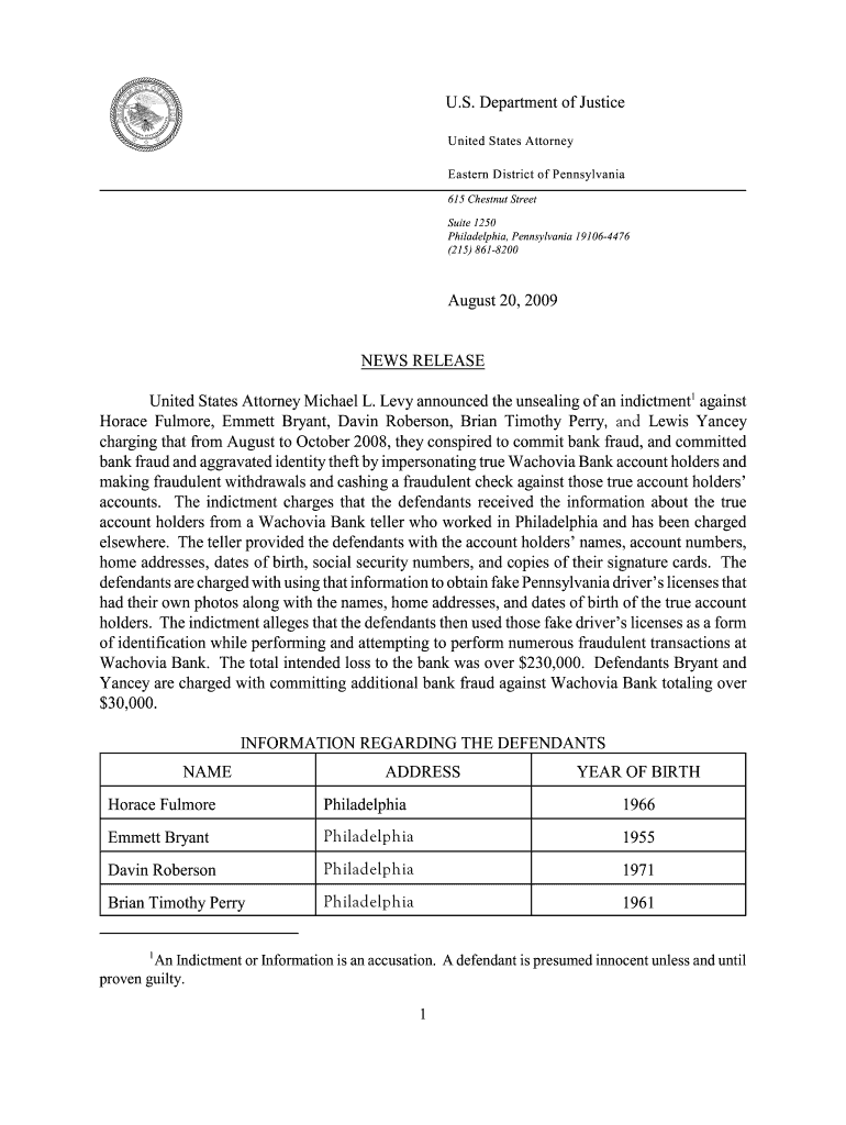 Bank Fraud and Aggravated Identity Theft by Impersonating True BWachoviab Bank B Justice  Form