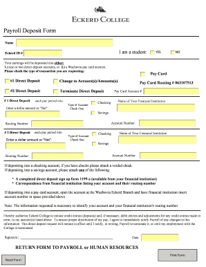 Payroll Deposit Form Eckerd College