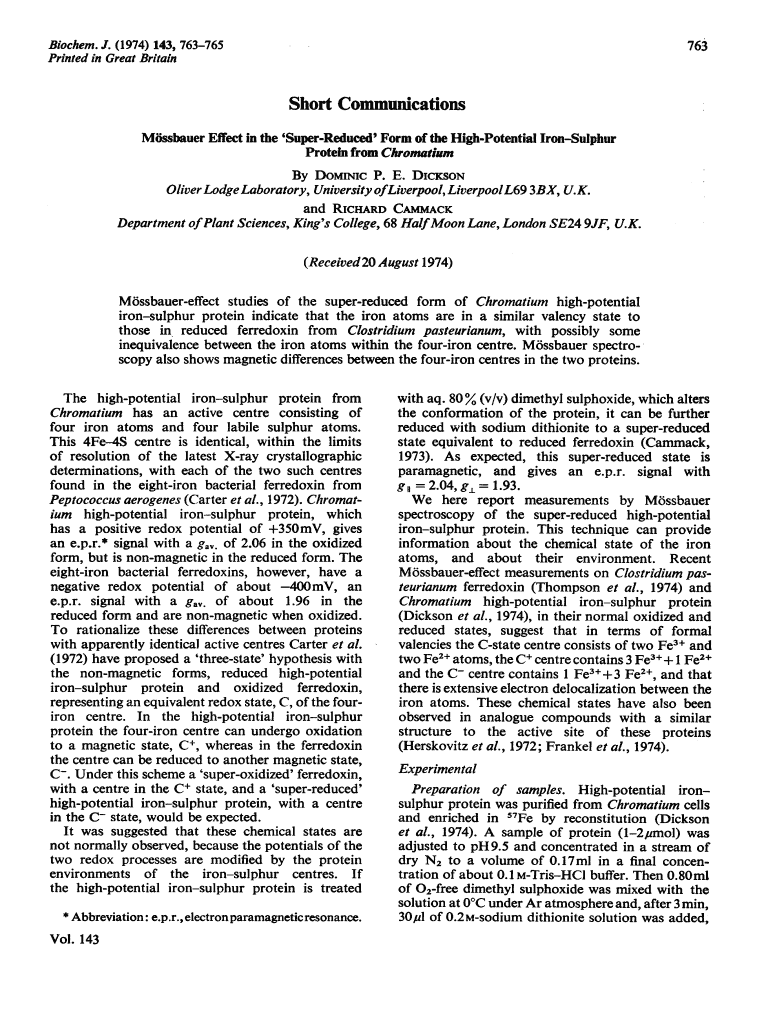 Mssbauer Effect in Thesuper Reduced&#039;form of the High Potential Iron
