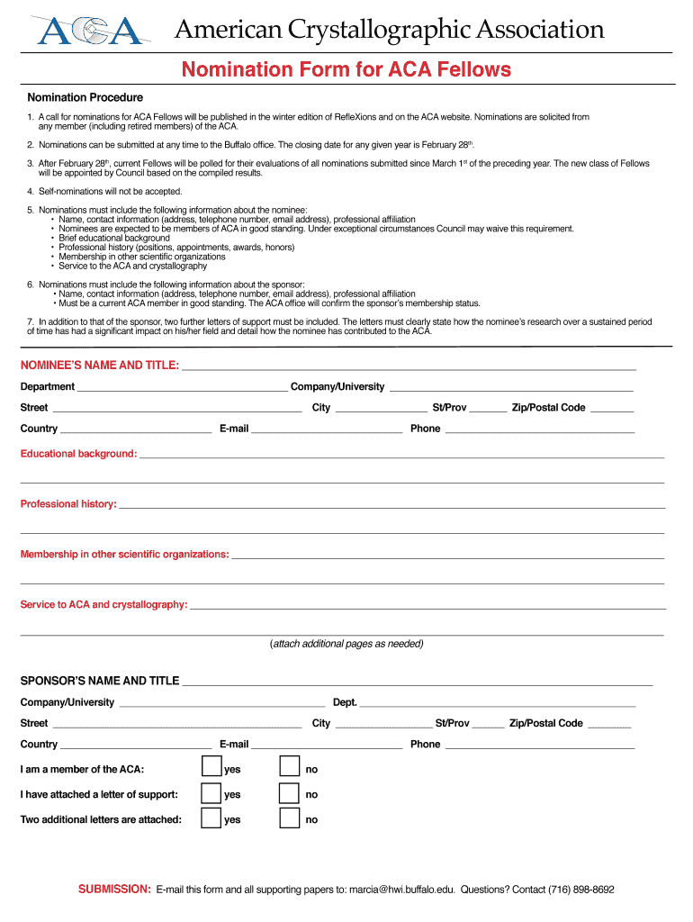 American Crystallographic Association Amercrystalassn  Form