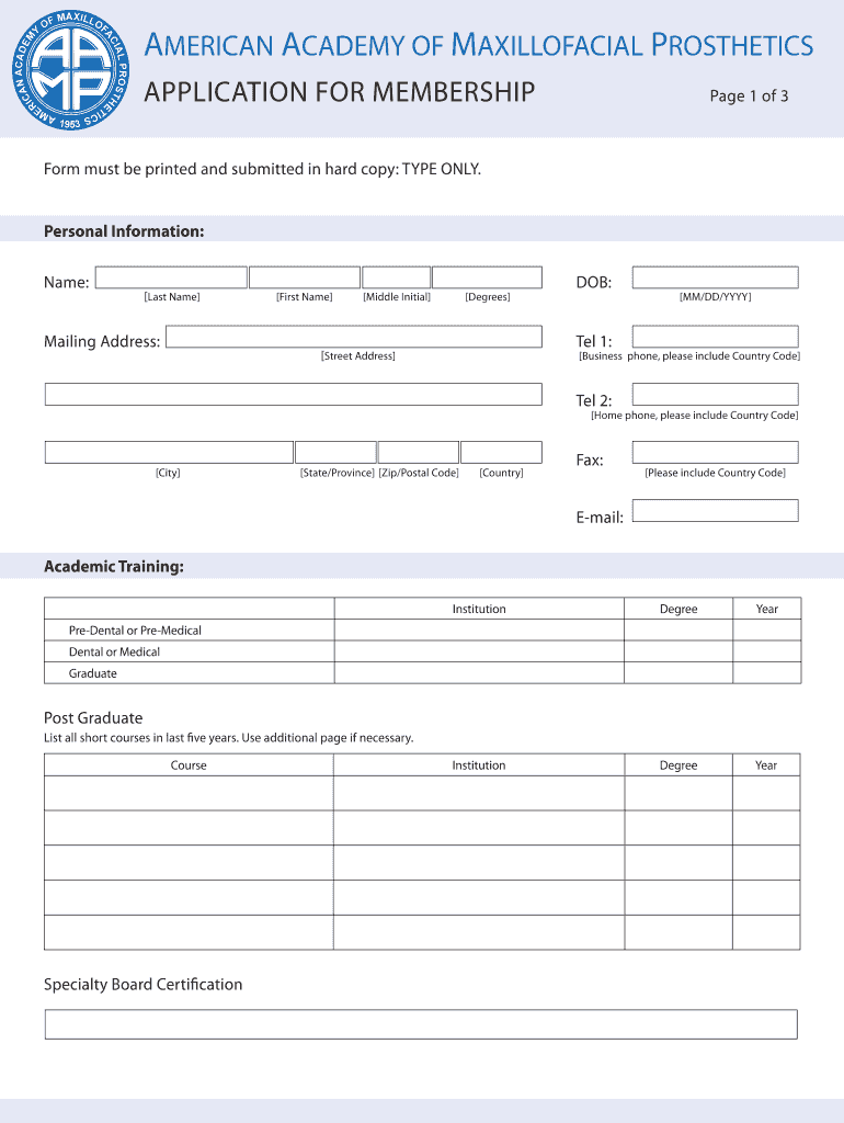 AMERICAN ACADEMY of MAXILLOFACIAL PROSTHETICS Maxillofacialprosth  Form