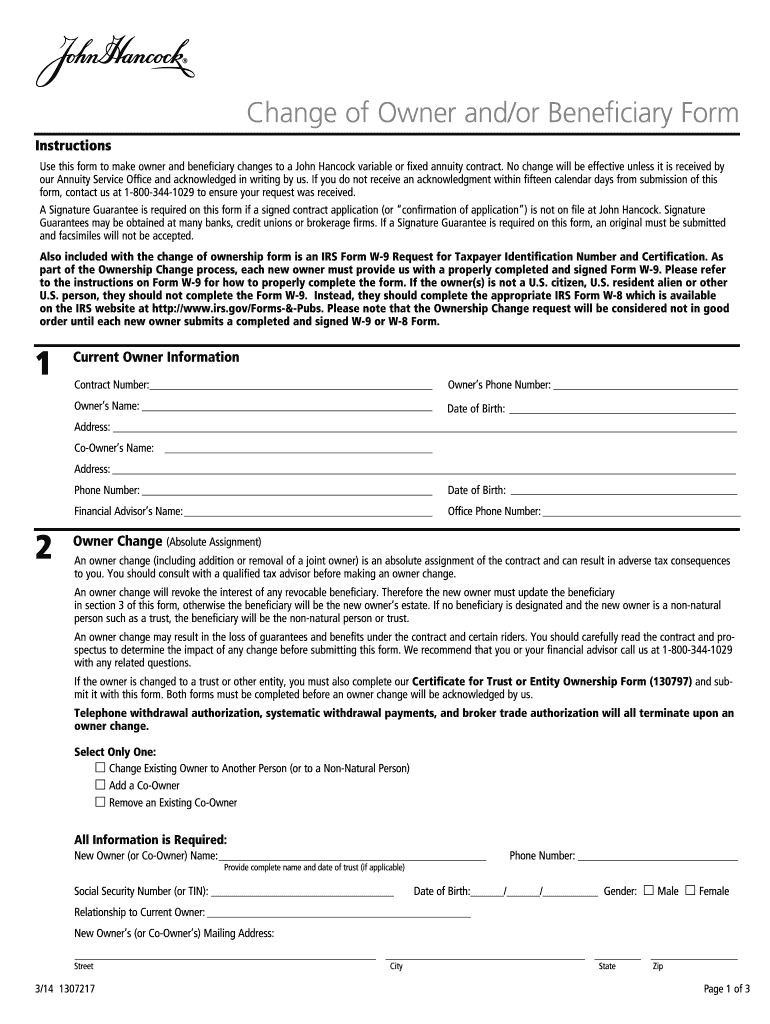  John Hancock Beneficiary Change Form 2012