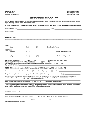 Claiborne Farm Employment Form