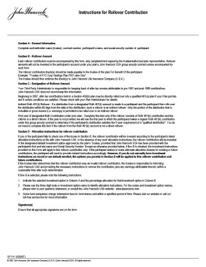 Instructions for Rollover Contribution  Form