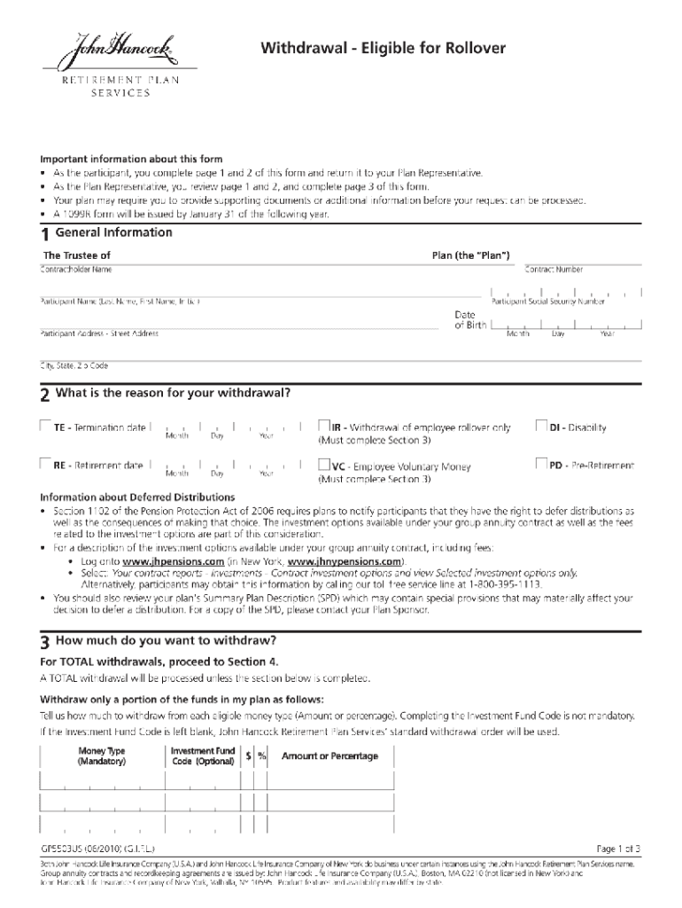 John Hancock Terms of Withdrawal 401k PDF  Form