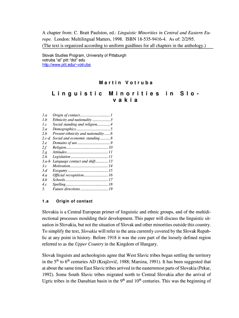 L I N G U I S T I C M I N O R I T I E S I N S L O V a K I a Pitt  Form