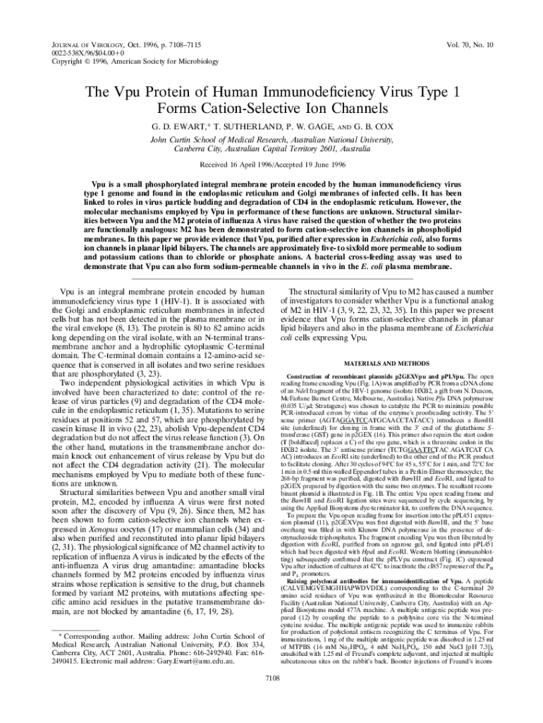 The Vpu Protein of Human Immunodeficiency Virus Type 1 Forms