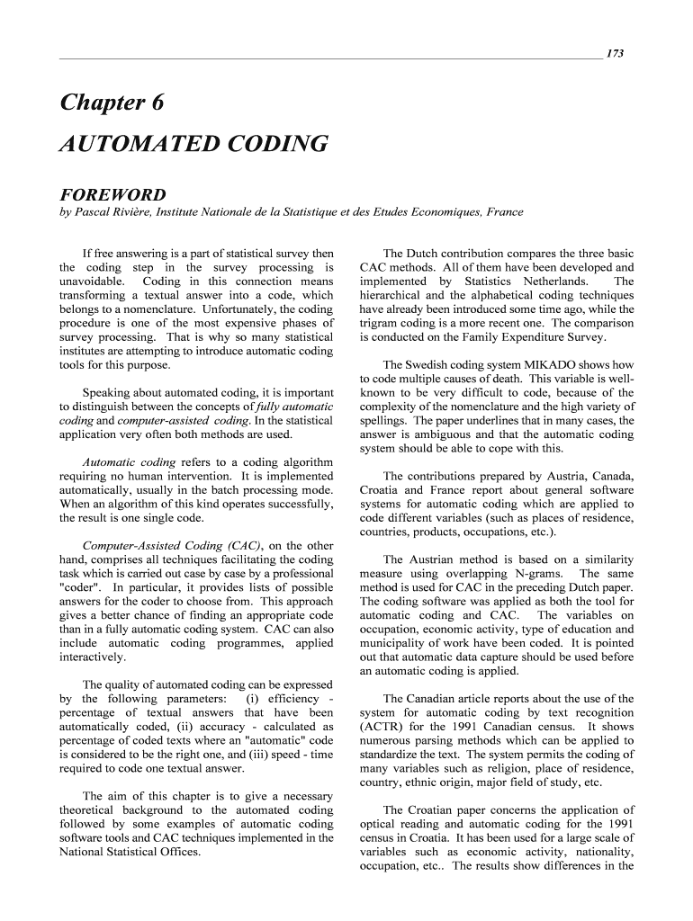 Chapter 6 AUTOMATED CODING UNECE Unece  Form