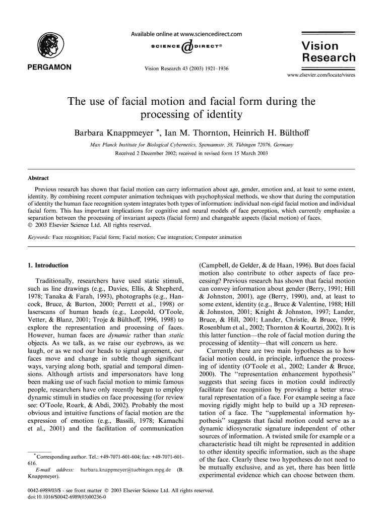 The Use of Facial Motion and Facial Form during the Processing of Courses Cs Tamu