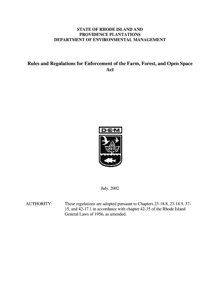 RI DEMAgriculture Rules and Regulations for Enforcement of the Farm, Forest, and Open Space Act Dem Ri  Form