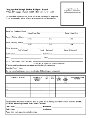 Religious School Registration Form Congregation Rodephsholom