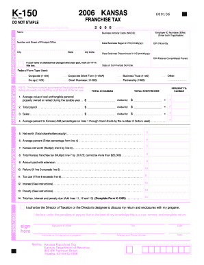 Franchise Tax Return K 150Rev 7 06 Ksrevenue  Form