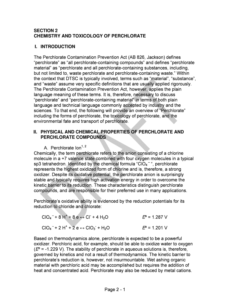 CHEMISTRY and TOXICOLOGY of PERCHLORATE  Form