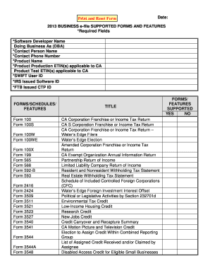 Business E File Supported Forms and Features