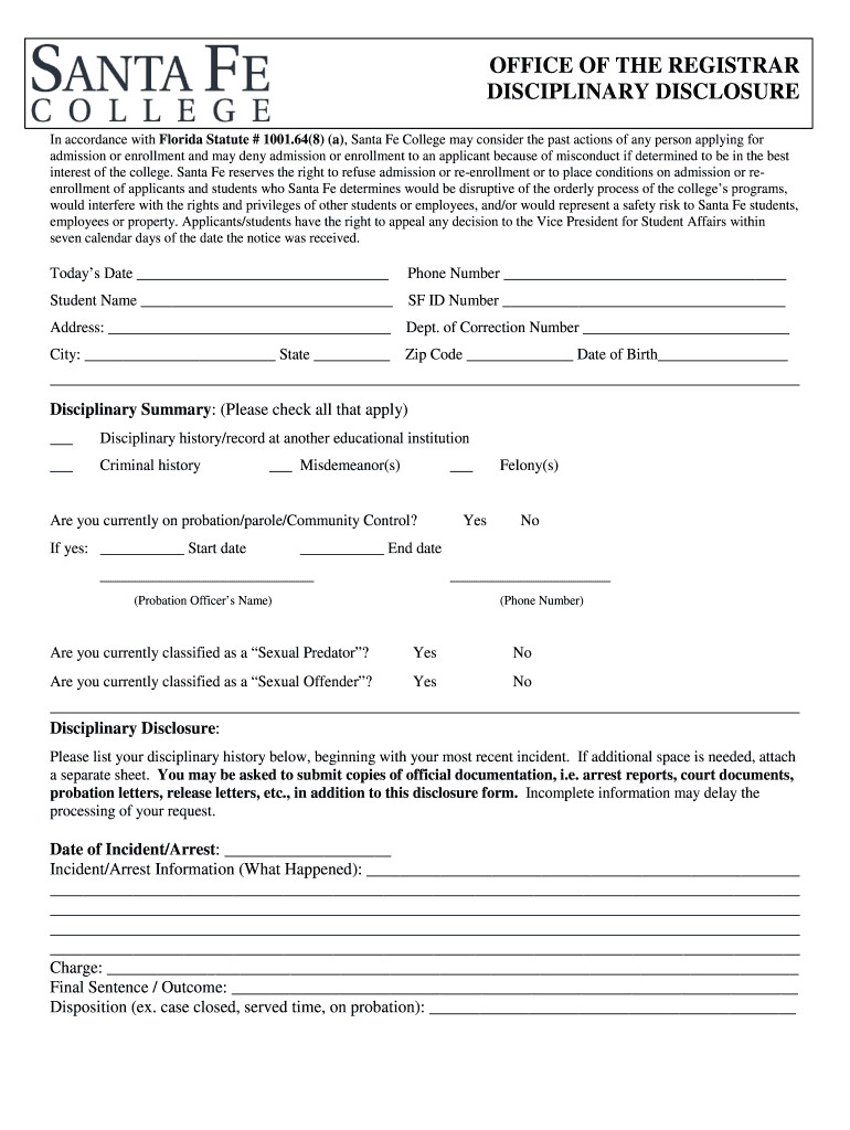 Santa Fe Gainesville Fl Registars Office Form