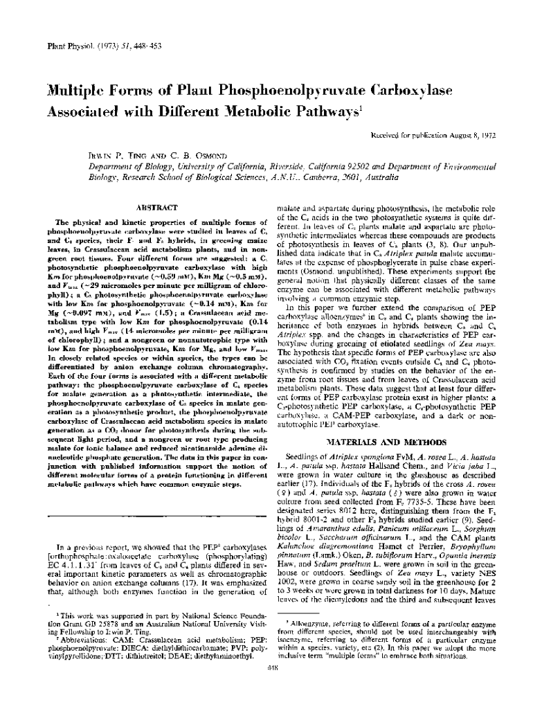 Multiple Forms OfPlant Phosphoenolpyruvate Carboxylase