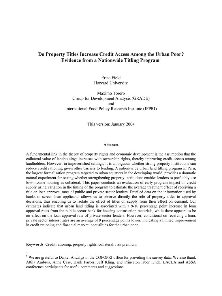 Do Property Titles Increase Credit Access among the Urban Poor  Form