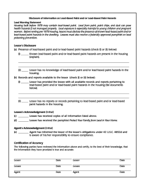 Disclosure of Information on Lead Based Paint Andor Lead Based