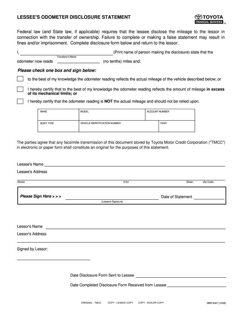  Odometer Disclosure Statement 2008-2024