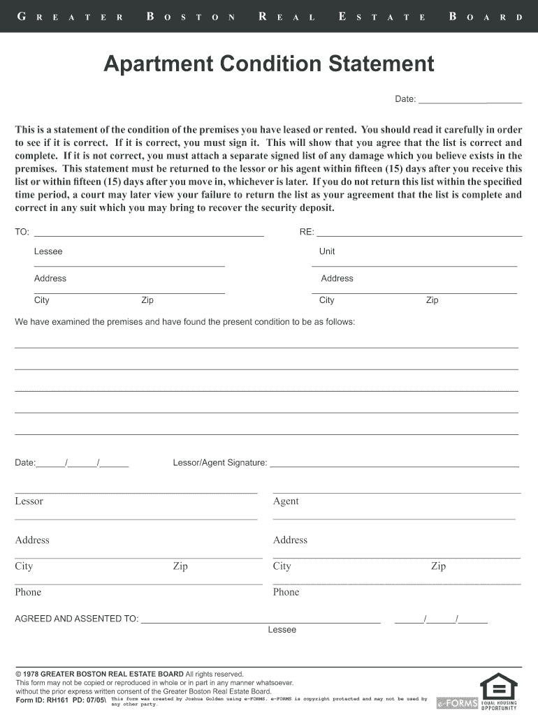 Apartment Condition Statement Example  Form