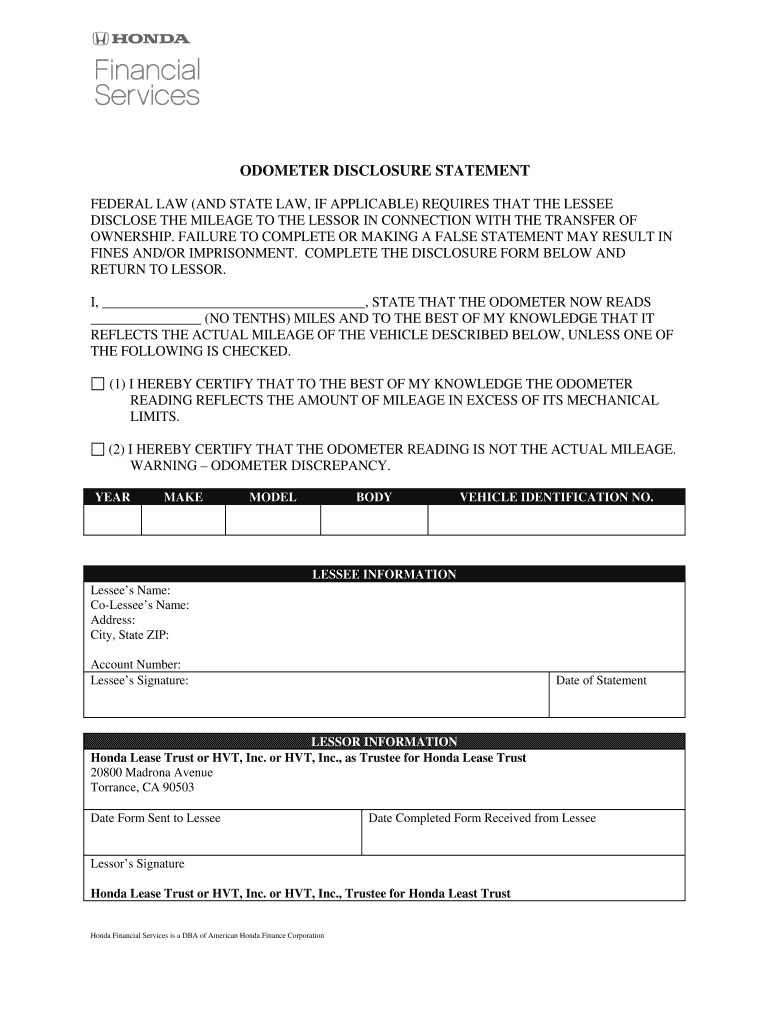 Federal Odometer Statement  Form