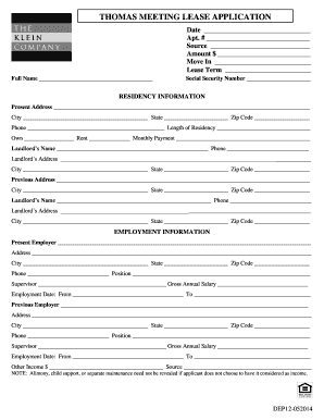 THOMAS MEETING LEASE APPLICATION  Form