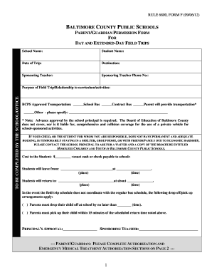  Rule 6800 Form F Baltimore County Public Schools Bcps 2012