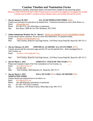 Coaches Timeline and Nomination Forms Mshsca