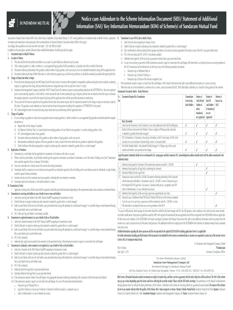 Notice Cum Addendum to the Scheme Information Document SID