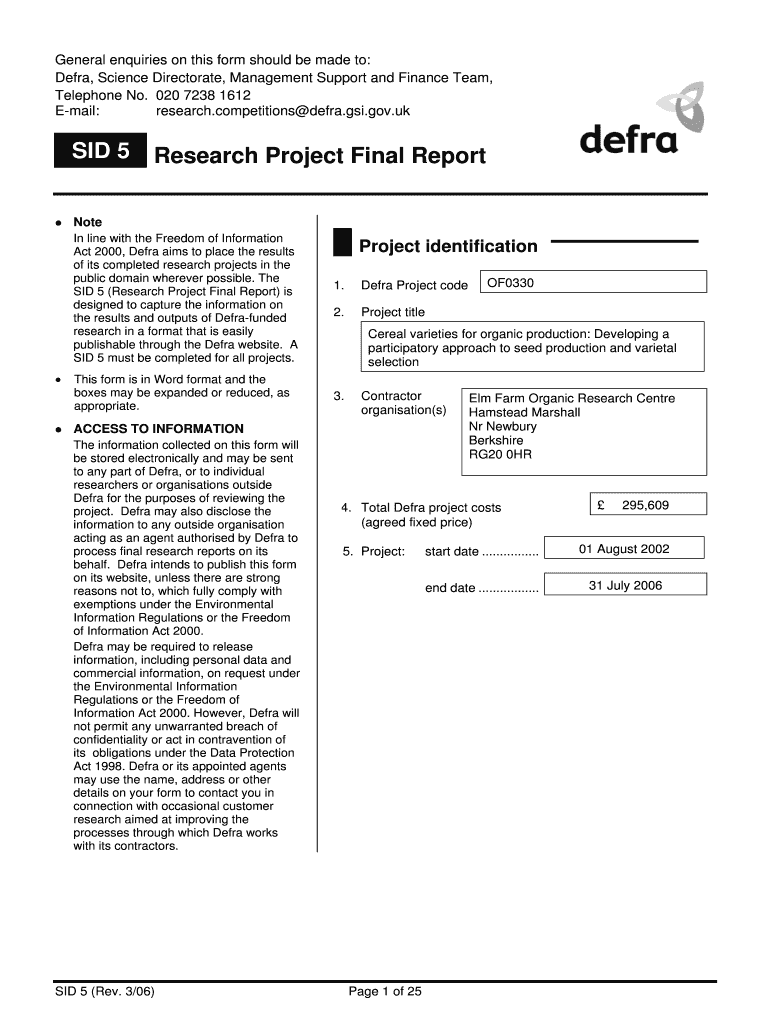 Publishable through the Defra Website Orgprints  Form